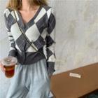 Argyle Button-up Knit Top As Figure - One Size