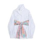 Checked Buttoned Blouse With Striped Bow