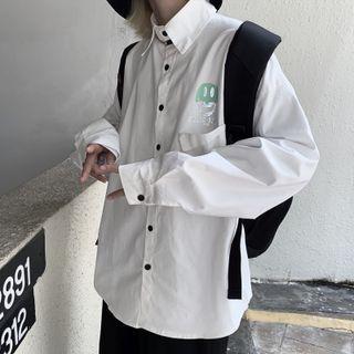 Print Reflective Print Long-sleeve Shirt