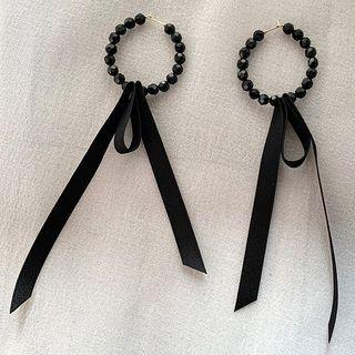 Faux Crystal Ribbon Fringed Earring 1 Pair - Black - One Size