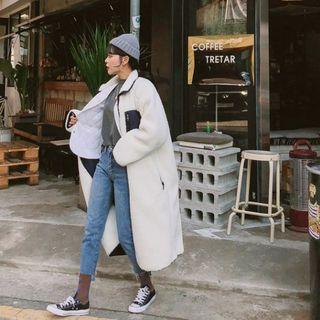 Patch-pocket Long Fleece Zip Coat