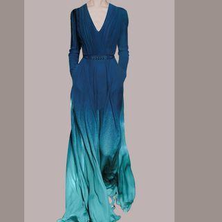 Long-sleeve Gradient Maxi A-line Dress