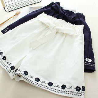 Tie-waist Embroidered Shorts