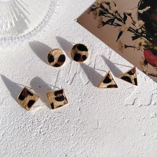 Geometric Leopard Print Stud Earring / Clip-on Earring