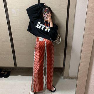 Contrast-panel Patterned Wide-leg Pants