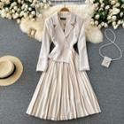Mock Two-piece Pleated Coat Dress