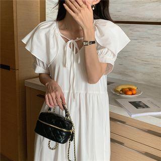 Short-sleeve Wide Collar Midi Smock Dress White - One Size