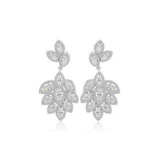Fashion Elegant Leaf Cubic Zirconia Earrings Silver - One Size