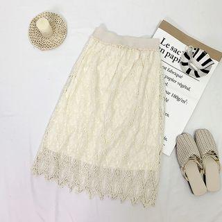 Midi A-line Lace Skirt As Shown In Figure - One Size