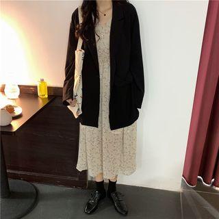 Double Breasted Blazer / Short-sleeve Chiffon Floral Dress