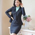 Set: Single-breasted Blazer + Single-breasted Vest + Dress Pants + Long-sleeve Shirt + Fitted Skirt