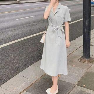Short-sleeve Henley Midi Shirtdress / Mini A-line Dress