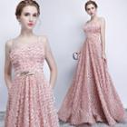 Spaghetti-strap Sweetheart Textured Evening Dress