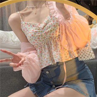 Floral Print Camisole Top / Flared-cuff Jacket