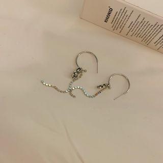 Bear Chained Dangle Earring 1 Pair - Silver Steel Earring - Silver - One Size