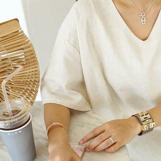 V-neck Oversized Linen Blend Dress