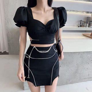 Puff-sleeve Cut-out Cropped Top