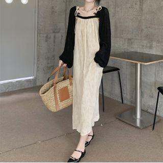 Spaghetti Strap Printed Midi A-line Dress / Shrug