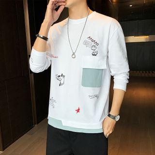 Long-sleeve Plain Panel T-shirt