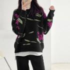 Flower Print Sweater Purple Flower - Black - One Size