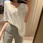 Plain Loose-fit T-shirt / Slit Wide-leg Pants