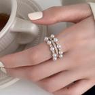 Faux Pearl Open Ring 1pc - Gold & White - One Size
