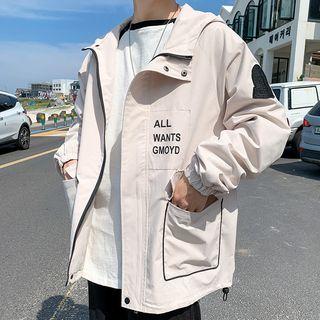 Front Pocket Lettering Hooded Jacket