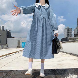 Long-sleeve Sailor Collar A-line Midi Pinafore Dress