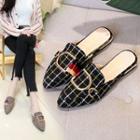 Fabric Plaid Buckled Flat Mules