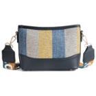 Canvas Color Panel Lettering Crossbody Bag