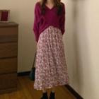 V-neck Knit Top / Floral Dress