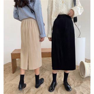 Corduroy Midi Fitted Skirt