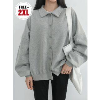 Collared Balloon-sleeve Cardigan