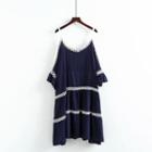 Contrast Trim Cut-out Shoulder Short-sleeve Dress