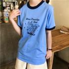 Short-sleeve Rabbit Print T-shirt Blue - One Size
