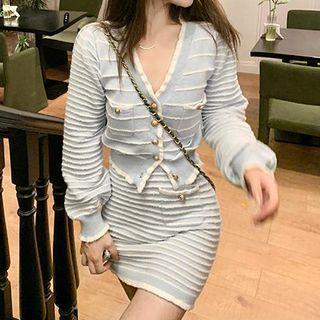 Striped Cardigan / Knit Mini Skirt