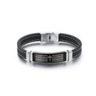 Simple Classic Cross Scripture Geometric 316l Stainless Steel Silicone Bracelet Black - One Size
