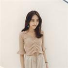 V-neck Elbow-sleeve Crop Top