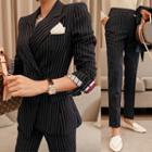 Set: Pinstriped Blazer + Slim-fit Dress Pants