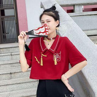 Short-sleeve Embroidered Tassel Detail T-shirt