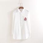 Long-sleeve Embroidered Pocket Shirt White - One Size