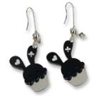 Sweet Black Bunny Cupcake Of Heart Swarovski Crystal Dangle Earrings