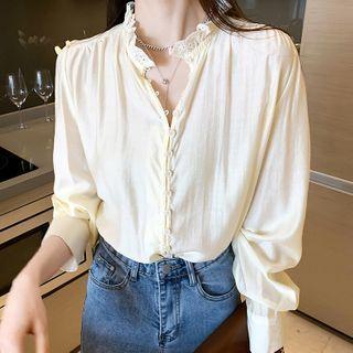 Lace Trim Shirt Almond - One Size