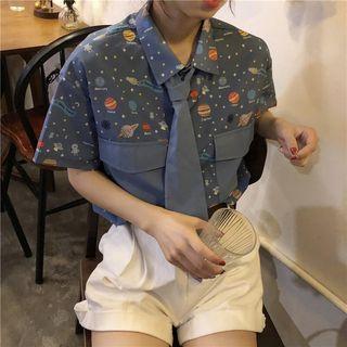 Cartoon Printed Blouse + Tie
