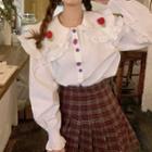 Long-sleeve Layered Collar Blouse White - One Size