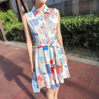 Printed Sleeveless Shirtdress