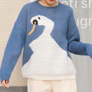 Long-sleeve Print Color-block Knit Top