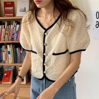 Short-sleeve Crochet Flower Cutout Top