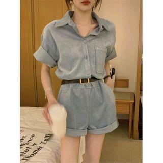 Short-sleeve Lapel Pocket-detail Playsuit