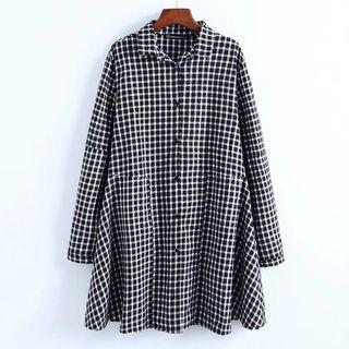Long-sleeve Plaid A-line Shirt Dress
